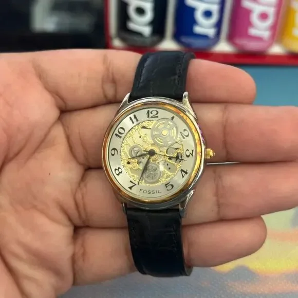 Vintage 90s Fossil SK-5086 Skeleton Wrist Watch